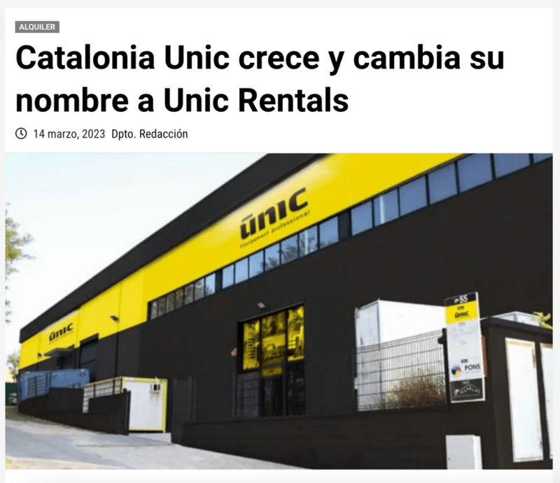 UNIC Rentals Noticias Maquinaria